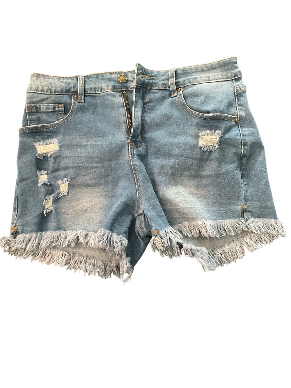 Distressed Frayed Hem Denim Shorts Size L 30” Waist Light Wash Stretch NWOT - A6